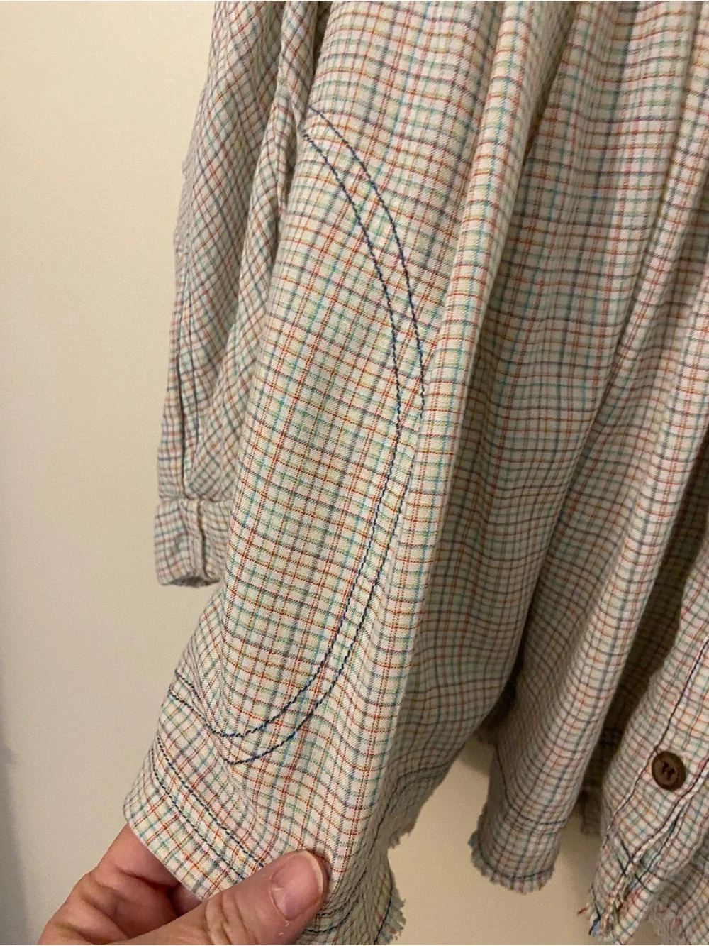 We The Free Rainbow Picnic Plaid Button-Front Blouse Small - Picture 5 of 6